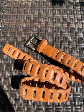 Women's Tan Braided Leather Belt - Classic Woven Design